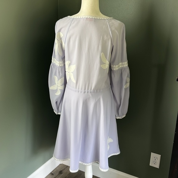 Tory Burch Sadie Floral Applique Dress French Lavender Long Sleeves - Picture 10 of 14